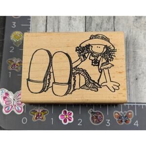 Love‎ You To Bits Stitched Girl Dress Hat Rubber Stamp Wood #H97